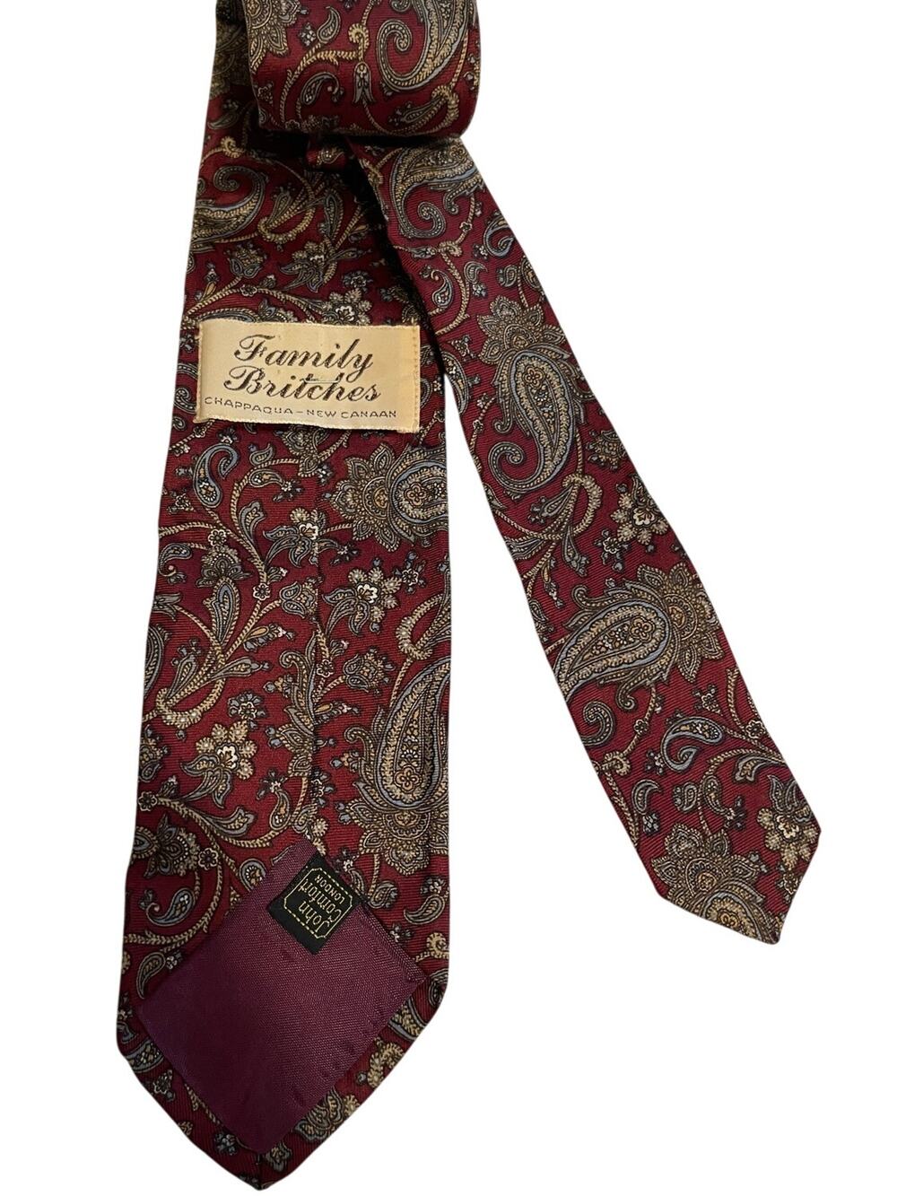 Vintage John Comfort Burgundy Paisley Print 100% Silk Necktie